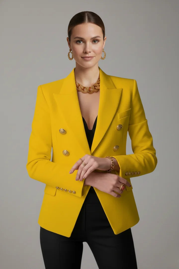 Damenblazer mit zweireihigem Knopfverschluss und goldfarbenen Knöpfen