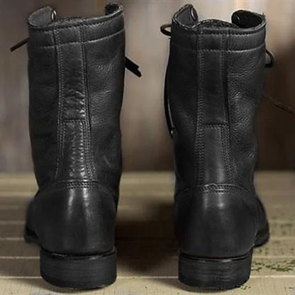 Braune Combat Boots aus Leder für Damen, wadenhoch und mit Schnürung