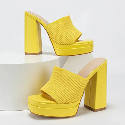 Damen Strick-Plateausandalen mit offener Zehenpartie und klobigem Absatz