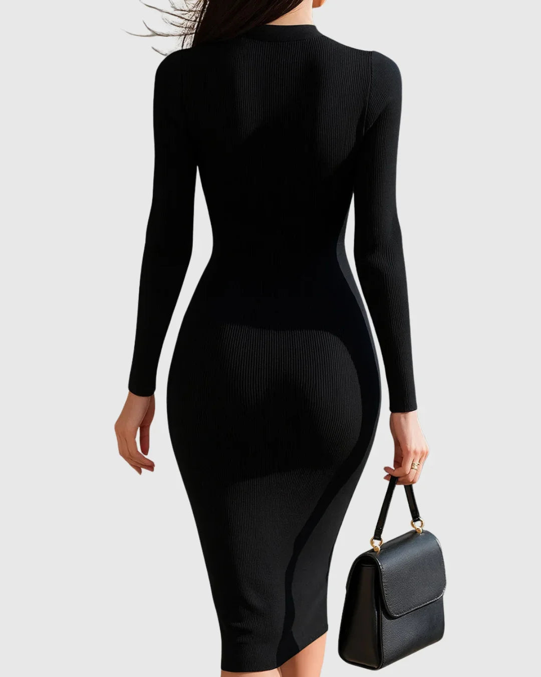Midi-Kleid für Damen aus geripptem Strick mit Reißverschluss vorne
